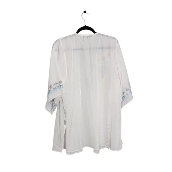Andree' Kimono White Floral Embroidered Open Front Boho Cottagecore Western M - Picture 2 of 6